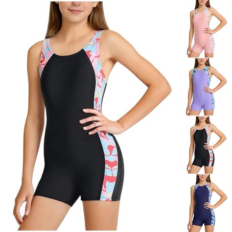 QNANSPI Girls 1 Piece Swimsuit, Casual Beach Swimwear, 5-15 Years Kids