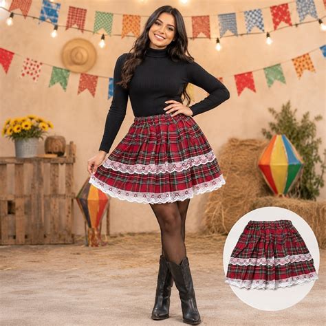 Saia Xadrez Festa Junina - Saia Xadrez Festa Junina Feminina Tradicional Vermelha São João ...