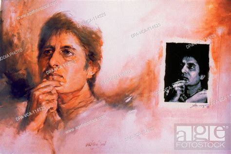 Combined work on portrait of South Asian Indian Bollywood actor Amitabh Bachchan by Pradeep ...