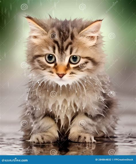 Sad and Wet Cat in a Rainy Day Stock Illustration - Illustration of