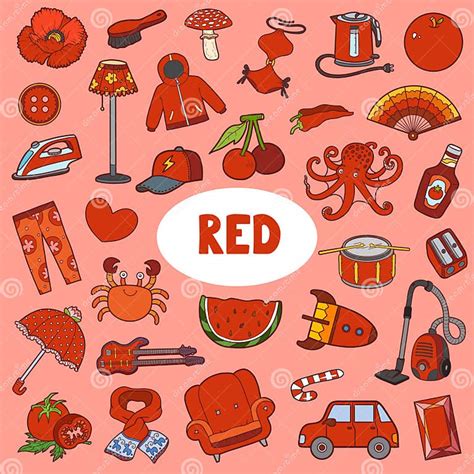 colorful set  red color objects visual dictionary  children