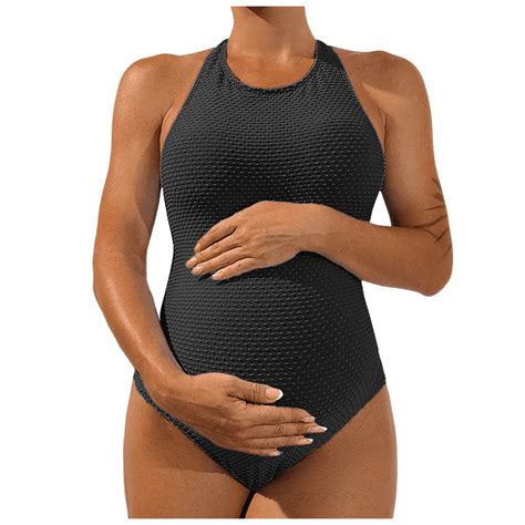 Fulorrnie Maternity One Piece Swimsuit Tummy Control Backless Bathing