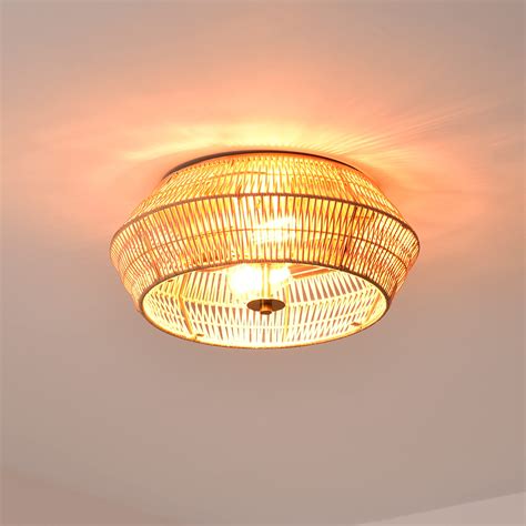 c cattleya 2-Light Natural Rattan Flush Mount Ceiling Light Fixture 16 in. Boho Chandelier