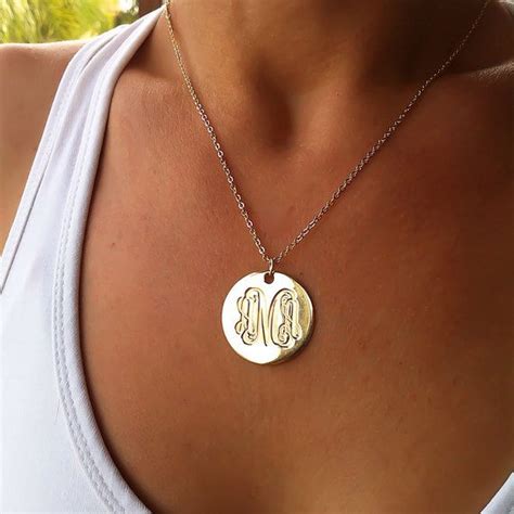 Gold Monogram Necklace 1", 18K Gold Plated Disc - Personalized and Engraved- Monogrammed ...