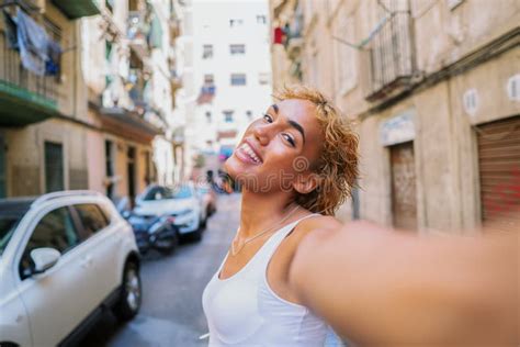 shemale woman posing   selfie stock photo image  barcelona