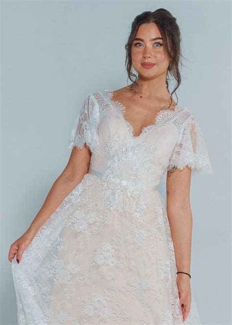 Flutter sleeve wedding dress bohemian wedding dress open back wedding
