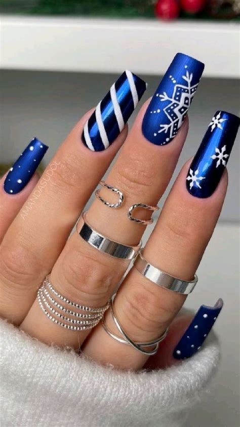 Маникюр | Xmas nail designs, Blue nails, Winter nails