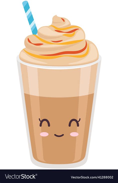 Cute coffee latte with froth and syrup sticker Vector Image