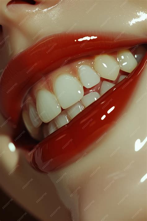 Premium Photo | Closeup of Glossy Red Lips and White Teeth