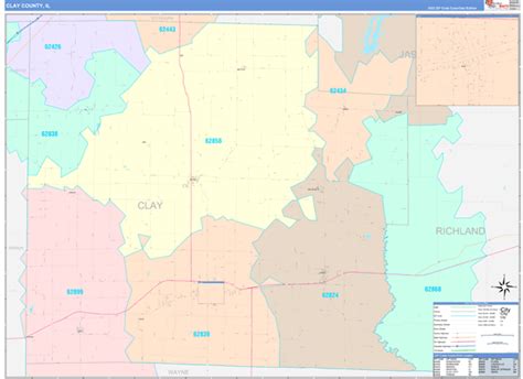 Clay County, IL Wall Map Color Cast Style by MarketMAPS