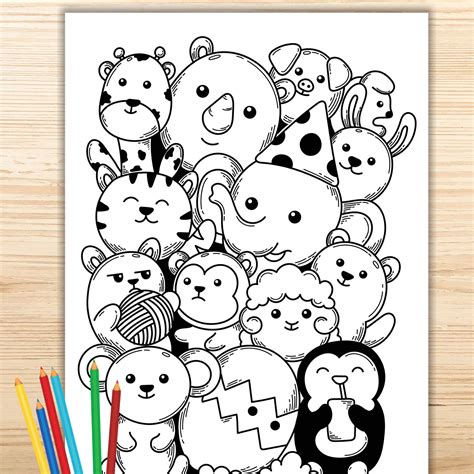 Animal Doodle Coloring Page Printable Coloring Page for Kids | Etsy