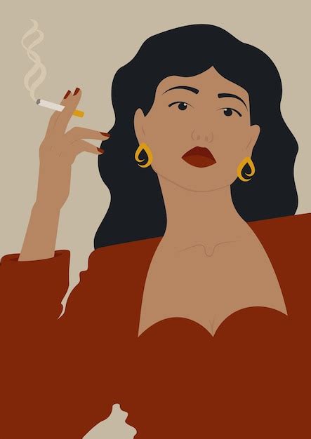 Premium Vector | Aesthetic illustration of young woman smoking a cigarette contemporary art ...