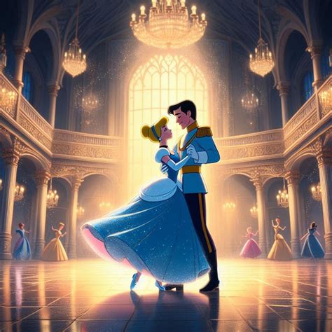 Premium Photo | Princess Cinderella and prince Charmin dancing alone