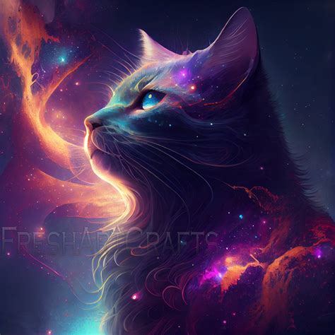 Cosmic Cat Wall Art, Space Cat Art, Digital Art Print, Digital Download