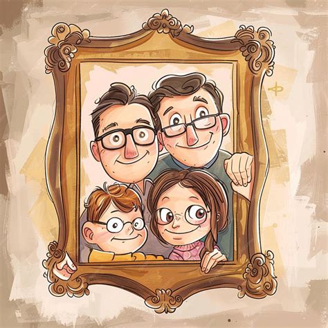 Premium Photo | Cartoon family portrait with a picture frame and a