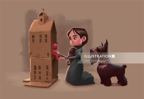 Girl making cardboard house painting | Cardboard house, House painting, Children illustration