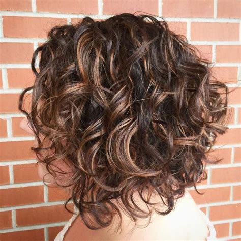 Curly Chocolate Bob with Caramel Highlights | Curly bob hairstyles, Bob ...