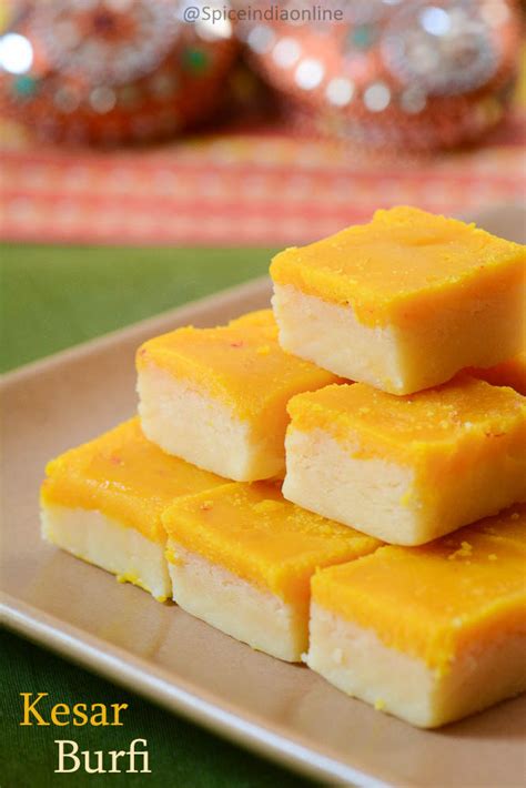 kesar burfi recipe  milk powder milk powder burfi spiceindiaonline