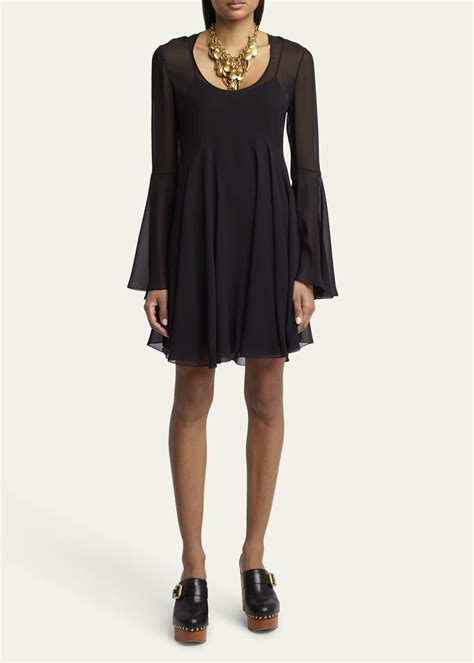 Chloe Bell Sleeve Silk Georgette Mini Dress - Bergdorf Goodman