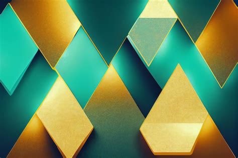 Premium AI Image | Turquoise geometric background with golden elements