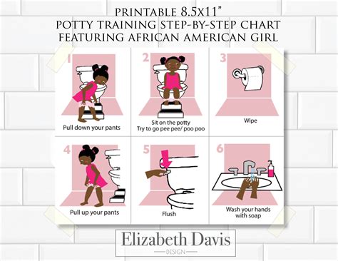 Printable Potty Training Learning Chart for African American Girl 8
