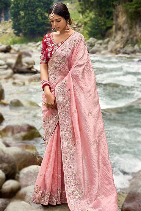 pastel red color saree