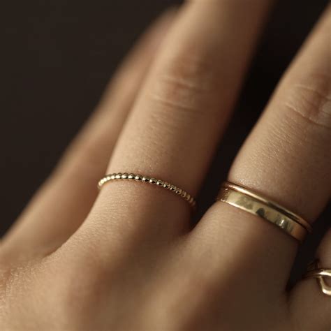 solid gold thin bead ring  gold ball ring dainty ball band