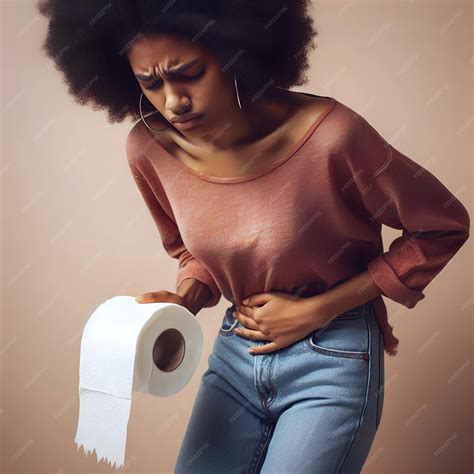 Person holding stomach in pain clutching toilet paper experiencing