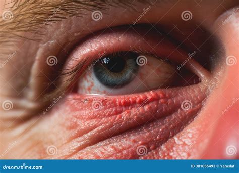 Eye of Sick Man with Red Allergic Reaction on Facial Skin Close Up Stock Image - Image of face ...