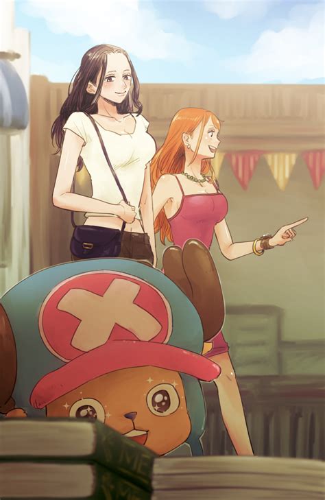 nami, nico robin, and tony tony chopper (one piece) drawn by namisan