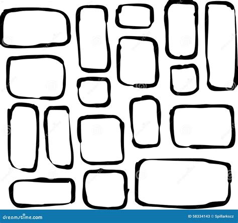 Hand Drawn Round Corner Rectangle and Square Shapes Over White Stock