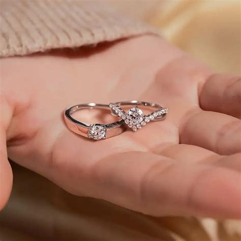 luxury imitate moissanite diamond ring  couple wedding engagement