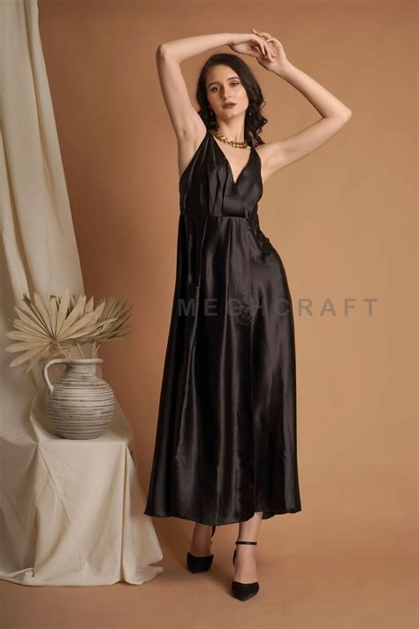 black silk satin dress craft  fashion