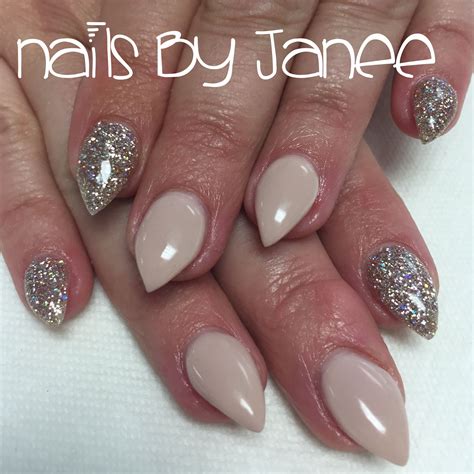 Nude and glitter gel nails by janee | Glitter gel nails, Gel nails, Nails