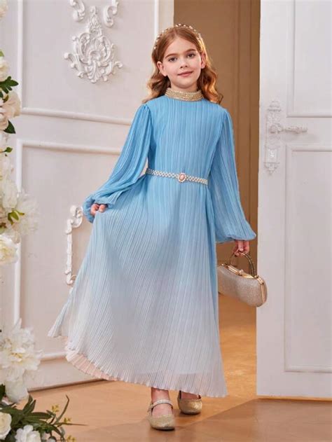 SHEIN Kids Nujoom Girls' Romantic Ombre Chiffon Pleated Maxi Dress With ...