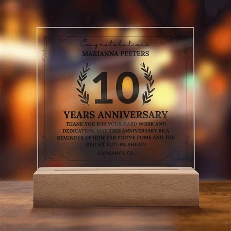 Personalized 10 Year Work Anniversary Gift Co-worker Boss, Custom ...