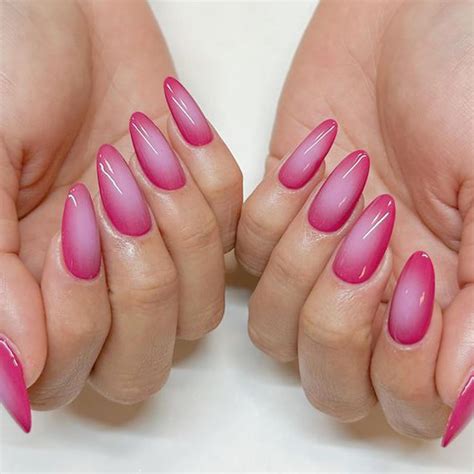 GLAMERMAID Hot Pink Ombre Press on Nails Medium Almond, Aurora Fake
