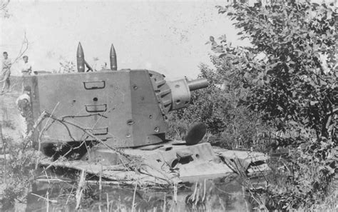 Early production heavy tank KV-2 (model 1940) with a bullet holes in ...