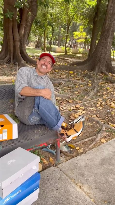 Amputee influencer gifts 12 spare single shoes to homeless man missing