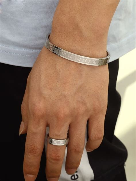 Men Roman Numeral Detail Bangle & Ring | Gold earrings models, Silver bracelet designs, Mens ...