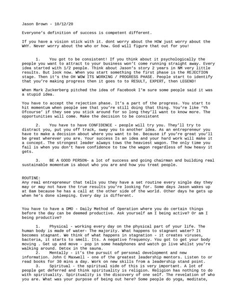 Jason Brown - Routine Notes - Jason Brown - 10/12/ Everyone’s