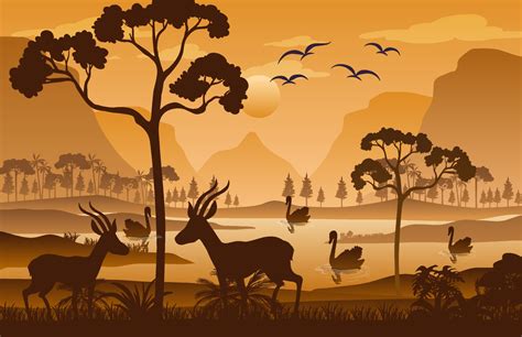 Silhouette forest landscape at sunset 3356739 Vector Art at Vecteezy