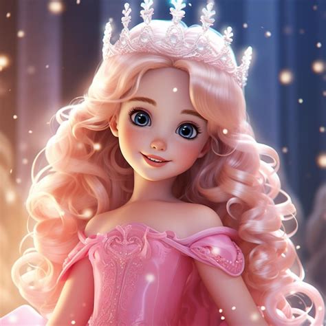 Premium Photo | A cartoon image of a princess with pink hair and a crown.