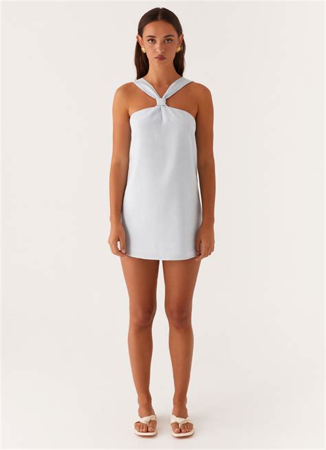 Keira Linen Mini Dress - Blue – Peppermayo