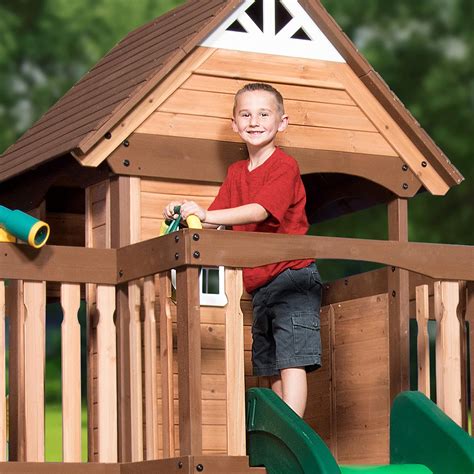 Mount Triumph All Cedar Swing Set, Covered Upper Clubhouse, Telescope