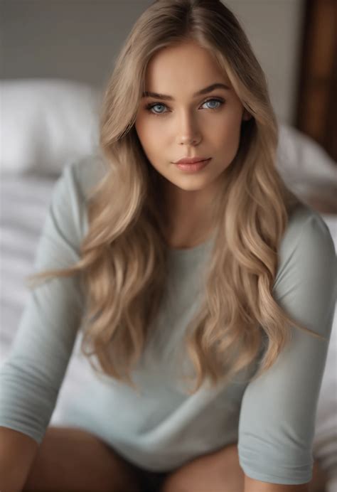 A close up of a woman sitting on a bed with a white sheet - SeaArt AI