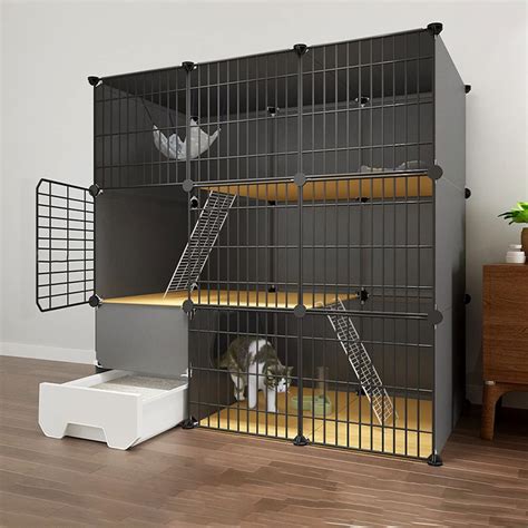 Amazon.com: Indoor Cat Cage with Litter Box, 2 Tier Cat Cages Indoor
