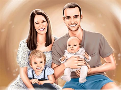 Family Portrait 4 Persons, Custom Realistic Digital Portrait,illustration, Digital Art, Custom ...