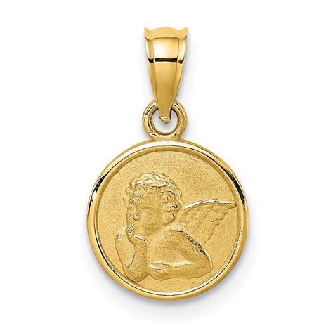 14K Yellow Gold 10mm Engraved Angel Coin Pendant | eBay