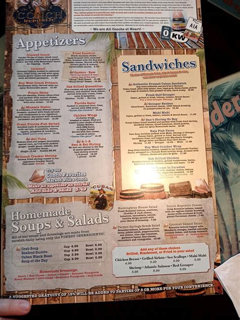 Menu at The Conch Republic Grill, North Redington Beach